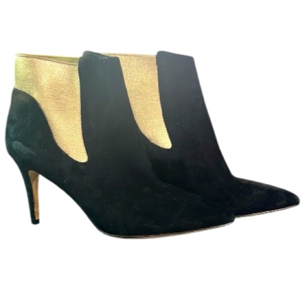 Boden Astell heeled boots in black suede with gold detail. Size 40